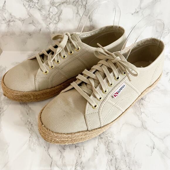 SUPERGA 2790 Rope Espadrille Platform Sneakers Beige Raw 10 - Picture 1 of 7